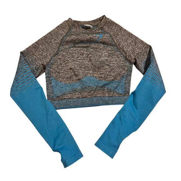 Gymshark Flex Long Sleeve Cropped Athletic Top Size Small Faded Blue Pitch Gray - Picture 3 of 6